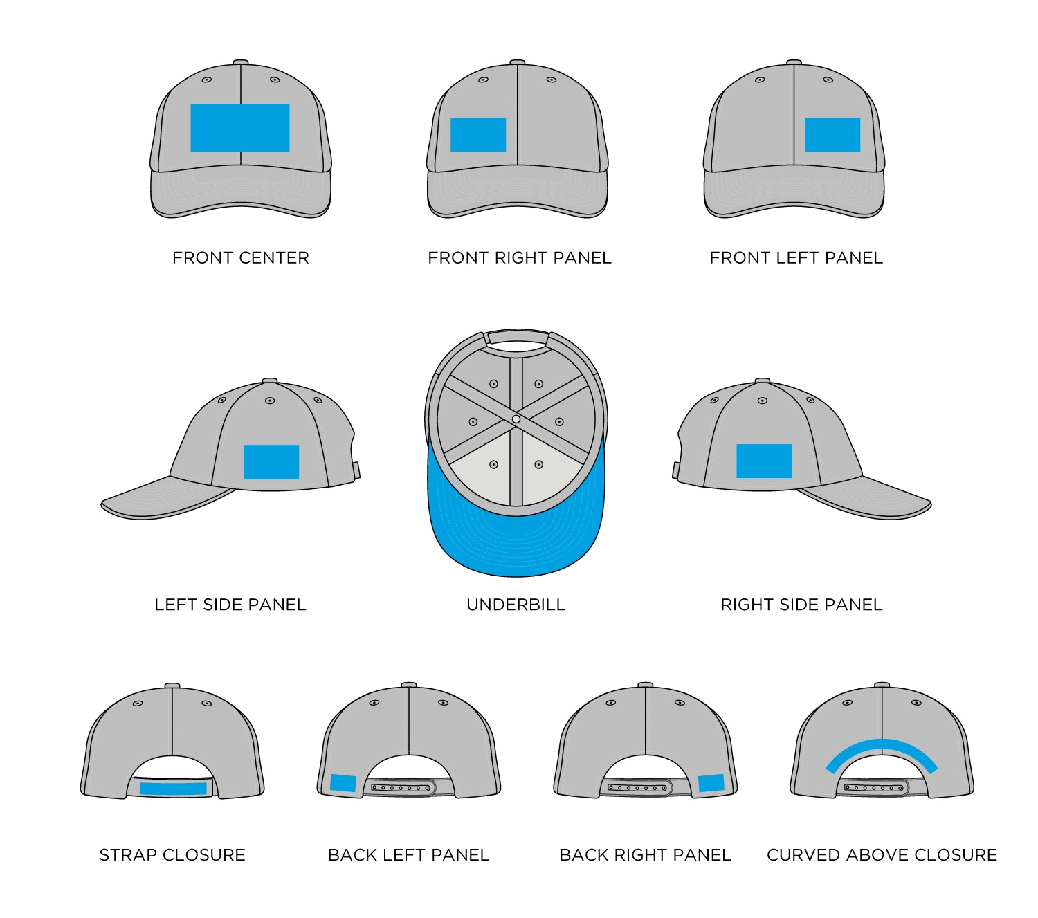 Hat logo placement locations